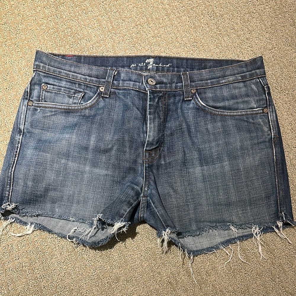 7 For All Mankind Blue Jean Shorts Frayed Hem Casual